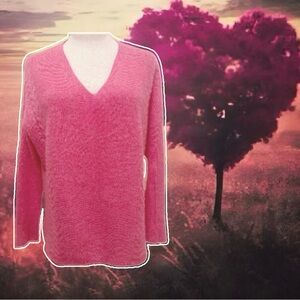 PURE Collection Pink V-Neck Cashmere Cable Knit Sweater size S M
